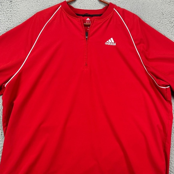 Adidas Shirt Pullover Mens XL Red 3 Stripes Vented Stretch Short Sleeve Athletic